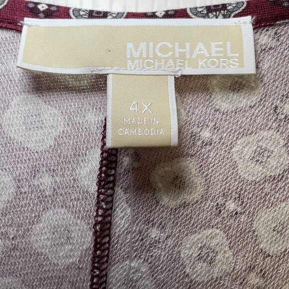 Michael by Michael Kors Burgundy Geometric Print V-Neck Long Sleeve Top sz 4X - Picture 4 of 10